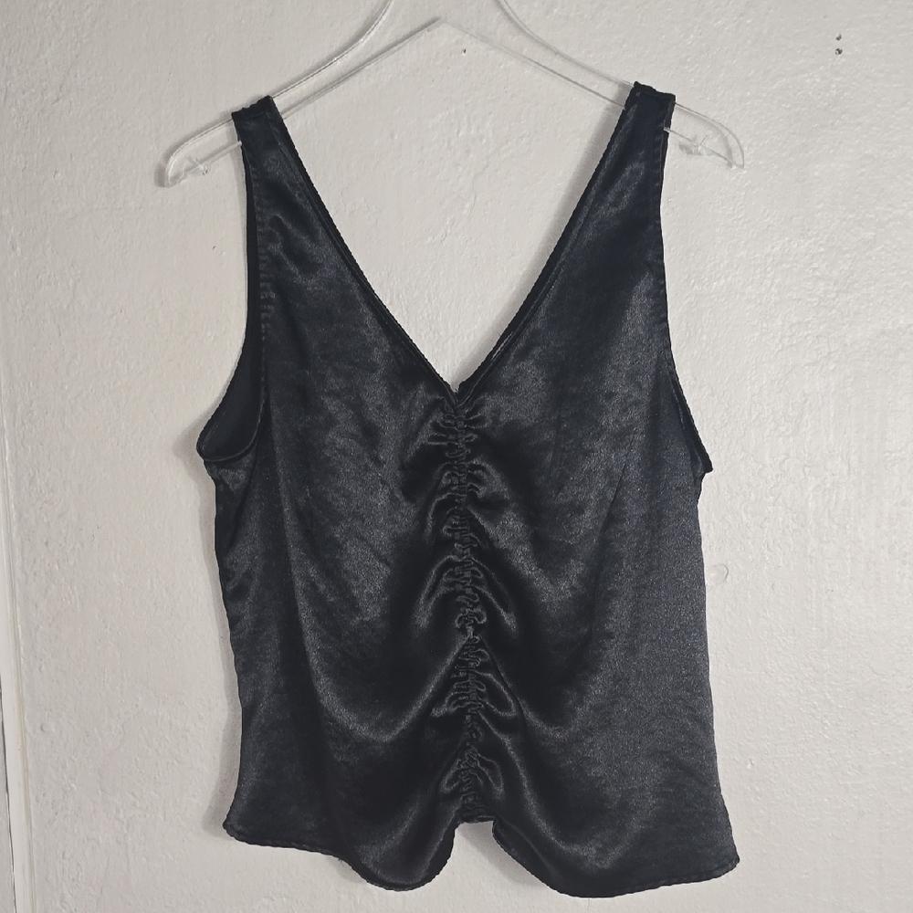 H & M Elegant Black Satin Sleeveless Top
